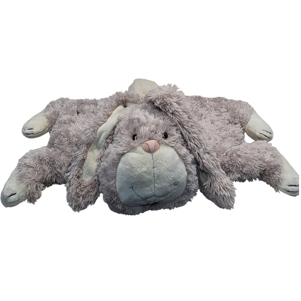 Jellycat Puffles Bunny Plush Pillow Kids Lavender Grey Shaggy Flat Rabbit Toy